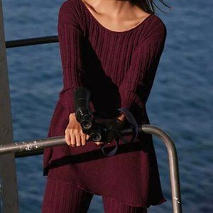 Free People Red Babydoll Delancey Sweater Top NWT